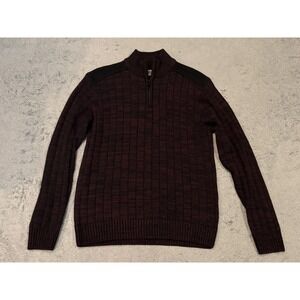 Method Mens Quarter Zip Pullover Sweater Burgundy Black Marled Ribbed Large